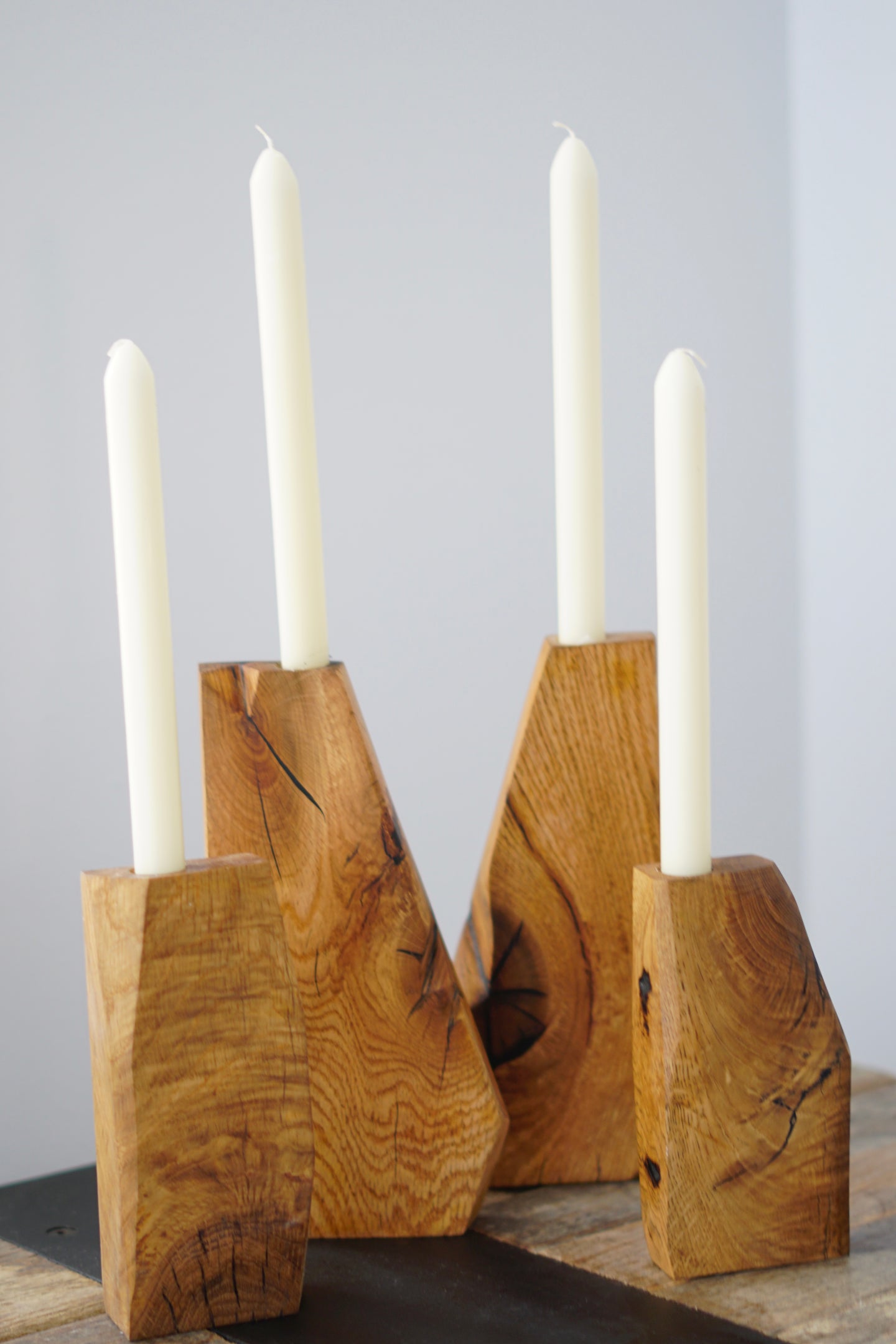 Faceted Oak Candlesticks